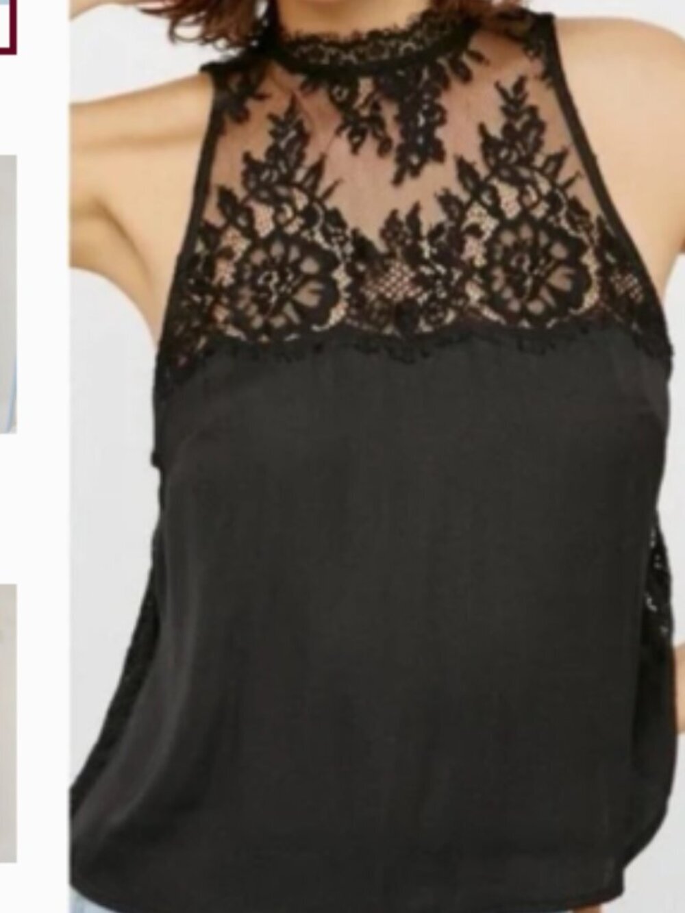 Free People Black Open Back Lace Top Size Large